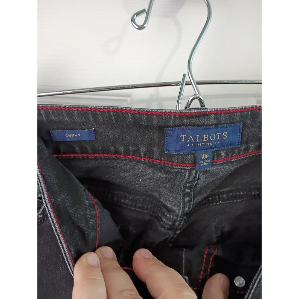 Talbots 10P Black Denim Jeans Curvy Straight Norm Core Mid Rise casual comfort